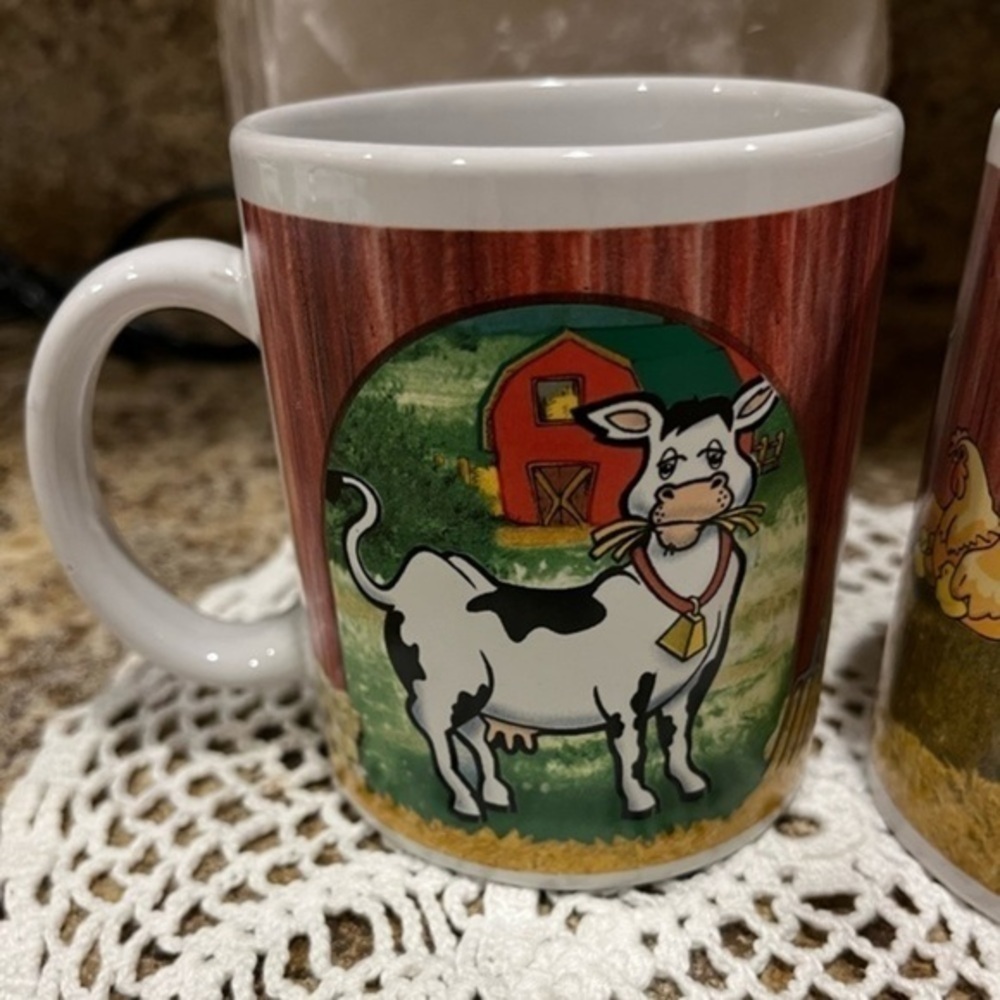 Houston Harvest Fun Cow and Barn Farm Mug Set of Two Coffee Tea - Picture 7 of 13